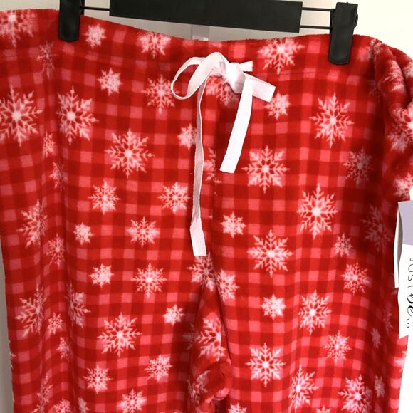 Red Plaid Snowflake Fleece Pajama Pants Size 2X - Picture 2 of 5
